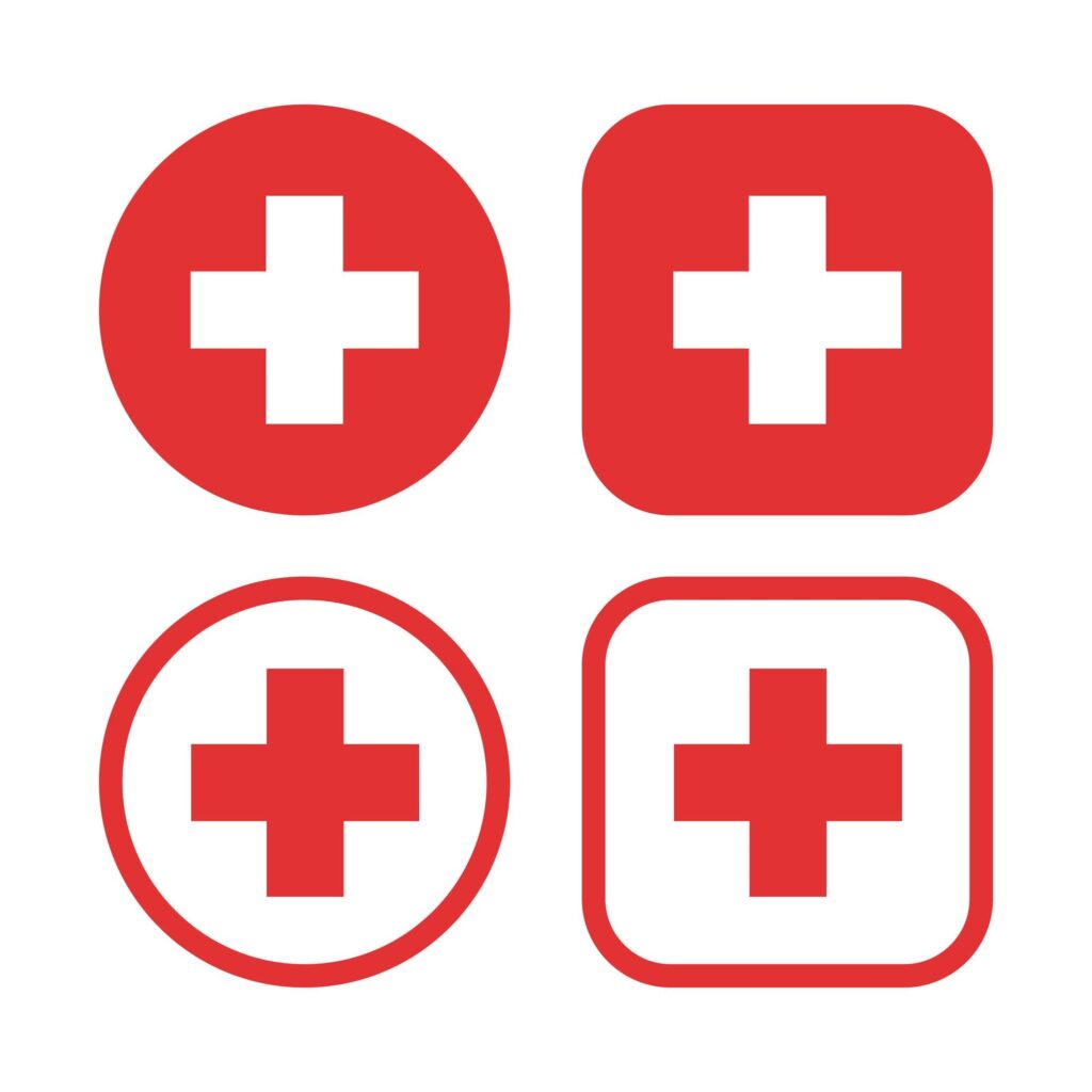 Red Cross logo design with a red cross symbol representing medical aid